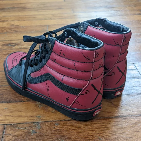 Vans Sk8-Hi X Marvel DEADPOOL Red Black Sneakers Size Men's 7 - Woman 8.5 - Picture 11 of 14